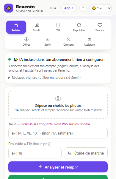 L'extension Revento, thème Clair